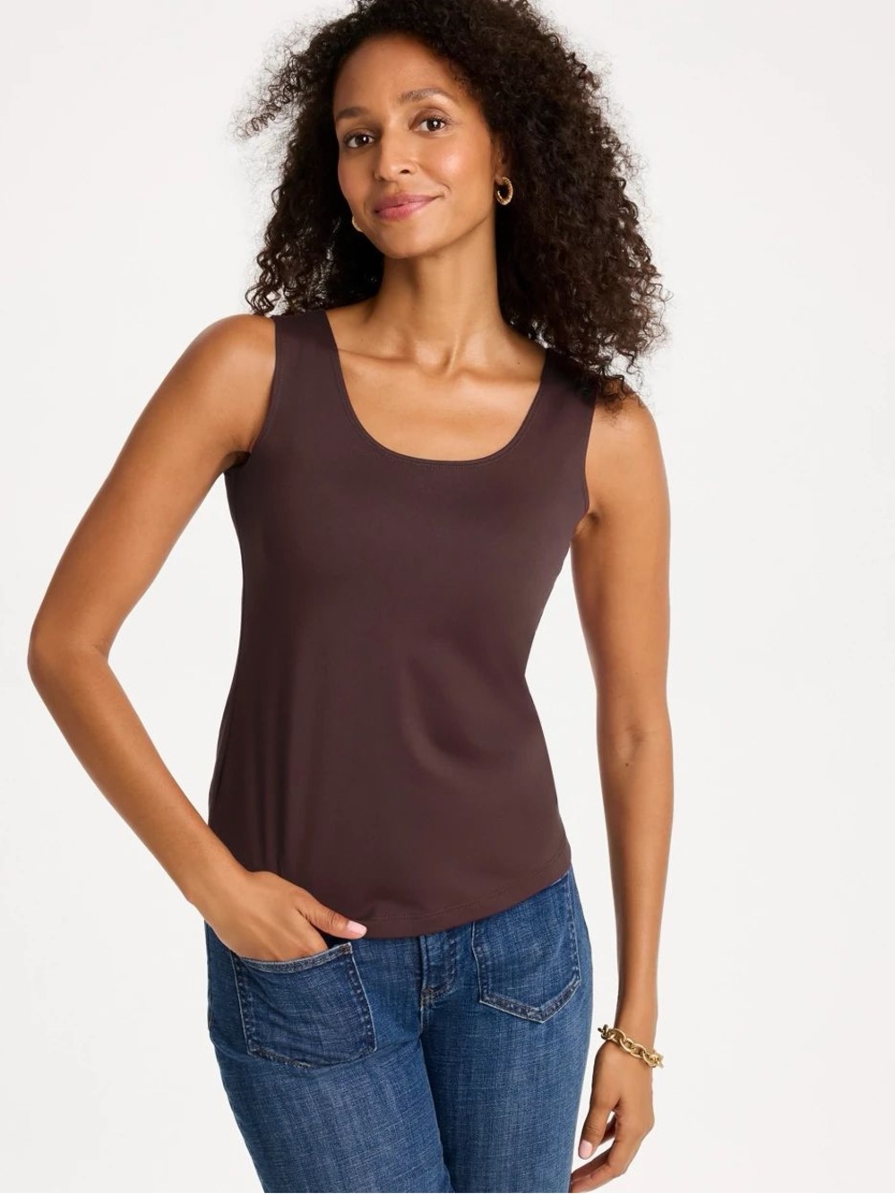 Chico's Bitter Chocolate Microfiber Scoop Neck Tank Top XL